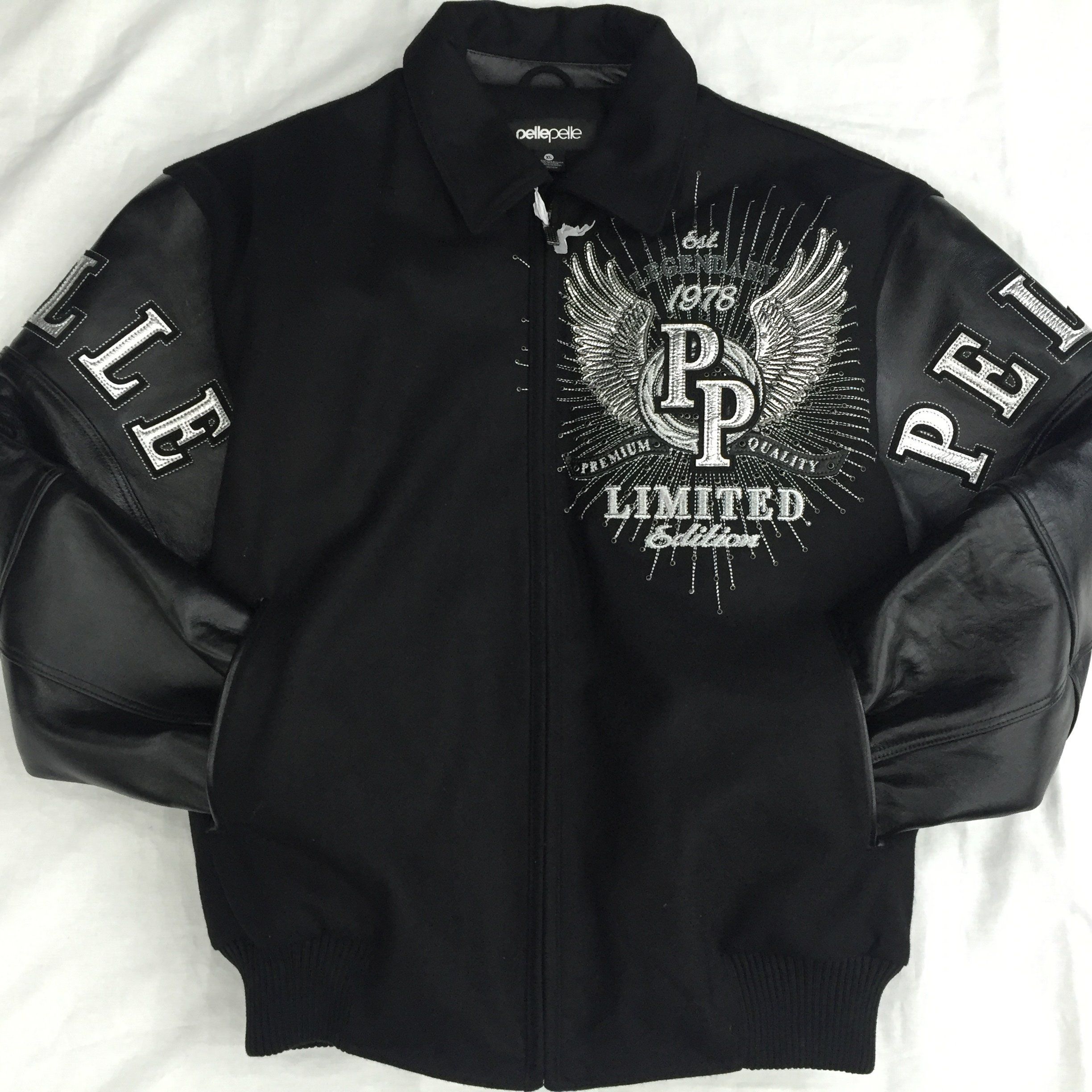 Pelle Pelle Black Wool & Leather Varsity Jacket